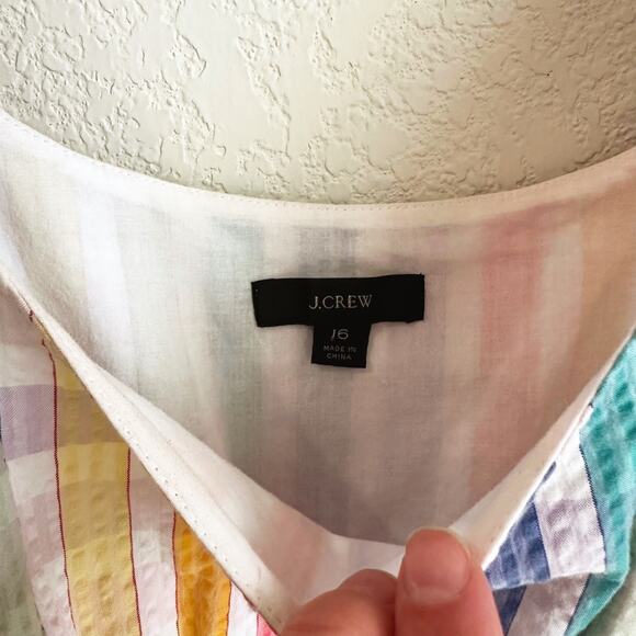J Crew Womens Midi Seersucker Dress Size 16 Rainbow Gingham Pastel Preppy Easter - Picture 6 of 9